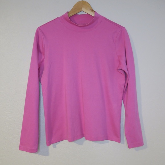 LL Bean Pima Cotton Tee Pink Long Sleeve Top Mock Neck Layer Casual Lounge M - Picture 7 of 7